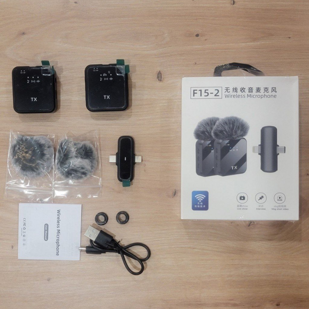 میکروفون حرفه ای تولید محتوا یقه ای بی سیم دو میکروفونه مدل F15-2 (ارسال رایگان سریع) - تصویر 2