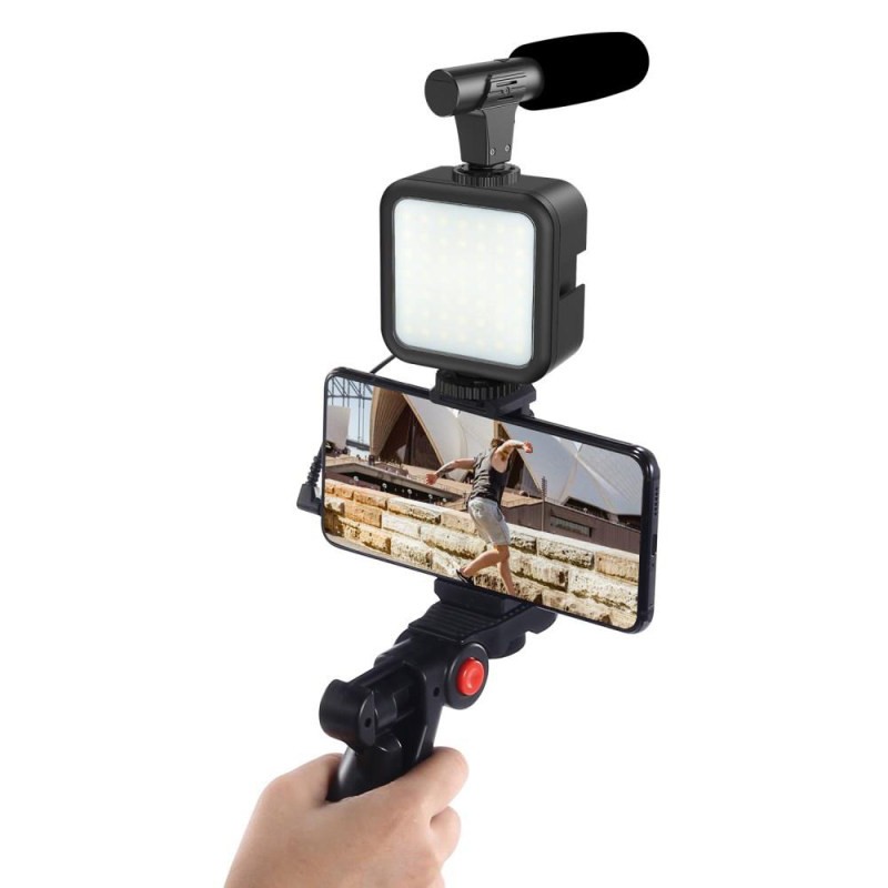 کیت تولید محتوا فیلمبرداری لرزش گیر خبرنگاری و با میکروفون و پایه نگهدارنده مدل Video Making Kit AY-49 - تصویر 3