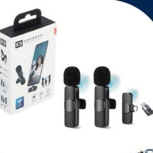 میکروفون دو تایی بیسیم بی سیم یقه ای تایپ سی و لایتینگ آیفون مدل k9 (ارسال رایگان سریع )