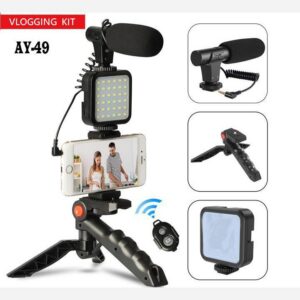 کیت تولید محتوا فیلمبرداری لرزش گیر خبرنگاری و با میکروفون و پایه نگهدارنده مدل Video Making Kit AY-49