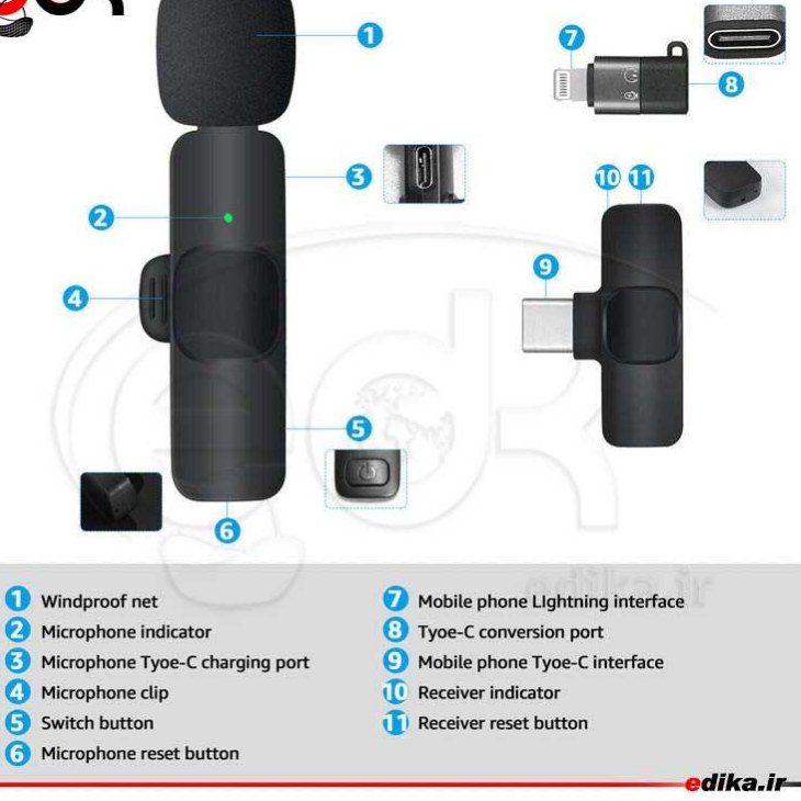 میکروفون تک بیسیم k8 یقه ای مدل k8 wireless microphone(برای ایفون و اندروید)( ارسال رایگان سریع) - تصویر 3